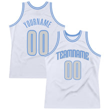 Load image into Gallery viewer, Custom White Silver Gray-Light Blue Authentic Throwback Basketball Jersey