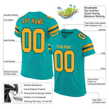 Load image into Gallery viewer, Custom Aqua Gold-Black Mesh Authentic Football Jersey