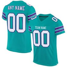 Load image into Gallery viewer, Custom Aqua White-Purple Mesh Authentic Football Jersey