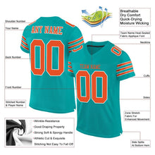 Load image into Gallery viewer, Custom Aqua Orange-White Mesh Authentic Football Jersey