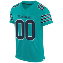 Load image into Gallery viewer, Custom Aqua Navy-White Mesh Authentic Football Jersey