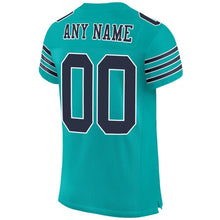 Load image into Gallery viewer, Custom Aqua Navy-White Mesh Authentic Football Jersey