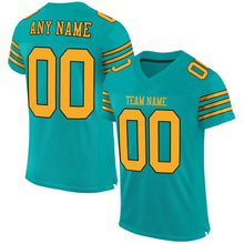 Load image into Gallery viewer, Custom Aqua Gold-Black Mesh Authentic Football Jersey