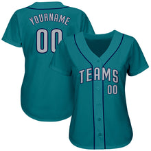 Load image into Gallery viewer, Custom Aqua Gray-Navy Authentic Baseball Jersey