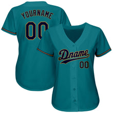 Load image into Gallery viewer, Custom Aqua Navy-Old Gold Authentic Baseball Jersey