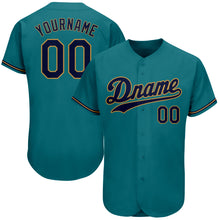Load image into Gallery viewer, Custom Aqua Navy-Old Gold Authentic Baseball Jersey