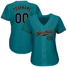 Load image into Gallery viewer, Custom Aqua Navy-Old Gold Authentic Baseball Jersey