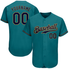 Load image into Gallery viewer, Custom Aqua Navy-Old Gold Authentic Baseball Jersey