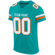Load image into Gallery viewer, Custom Aqua White-Orange Mesh Authentic Football Jersey