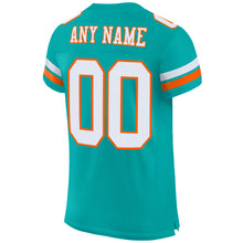 Load image into Gallery viewer, Custom Aqua White-Orange Mesh Authentic Football Jersey