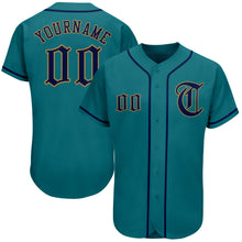 Load image into Gallery viewer, Custom Aqua Navy-Old Gold Authentic Baseball Jersey
