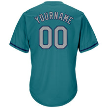 Load image into Gallery viewer, Custom Aqua Gray-Navy Authentic Throwback Rib-Knit Baseball Jersey Shirt