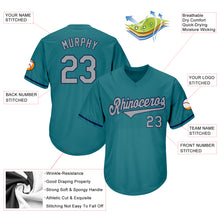 Load image into Gallery viewer, Custom Aqua Gray-Navy Authentic Throwback Rib-Knit Baseball Jersey Shirt