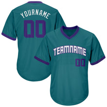 Load image into Gallery viewer, Custom Aqua Purple-White Authentic Throwback Rib-Knit Baseball Jersey Shirt
