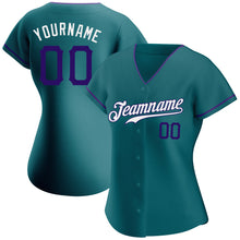 Load image into Gallery viewer, Custom Aqua Purple-White Authentic Baseball Jersey