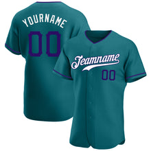 Load image into Gallery viewer, Custom Aqua Purple-White Authentic Baseball Jersey