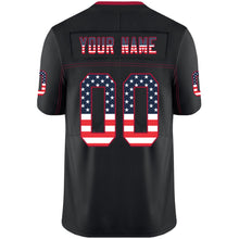 Load image into Gallery viewer, Custom Lights Out Black Cardinal-Navy USA Flag Fashion Football Jersey