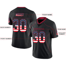 Load image into Gallery viewer, Custom Lights Out Black Cardinal-Navy USA Flag Fashion Football Jersey