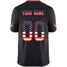 Load image into Gallery viewer, Custom Lights Out Black Red-Navy USA Flag Fashion Football Jersey