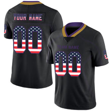 Load image into Gallery viewer, Custom Lights Out Black Purple-Old Gold USA Flag Fashion Football Jersey