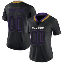Load image into Gallery viewer, Custom Lights Out Black Purple-Old Gold Football Jersey