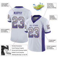 Load image into Gallery viewer, Custom White Purple-Old Gold Mesh Drift Fashion Football Jersey