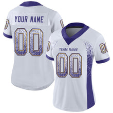 Load image into Gallery viewer, Custom White Purple-Old Gold Mesh Drift Fashion Football Jersey