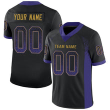Load image into Gallery viewer, Custom Black Purple-Old Gold Mesh Drift Fashion Football Jersey