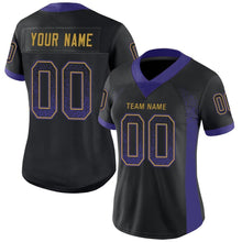 Load image into Gallery viewer, Custom Black Purple-Old Gold Mesh Drift Fashion Football Jersey