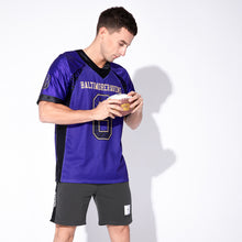 Load image into Gallery viewer, Custom Purple Black-Old Gold Mesh Drift Fashion Football Jersey