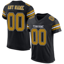 Load image into Gallery viewer, Custom Black Old Gold-White Mesh Authentic Football Jersey