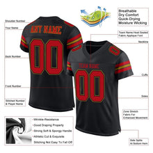 Load image into Gallery viewer, Custom Black Red-Old Gold Mesh Authentic Football Jersey