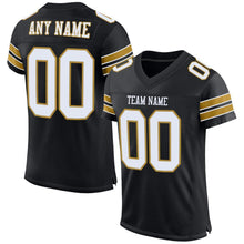 Load image into Gallery viewer, Custom Black White-Old Gold Mesh Authentic Football Jersey