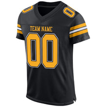 Load image into Gallery viewer, Custom Black Gold-White Mesh Authentic Football Jersey
