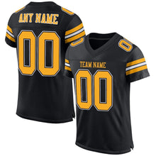Load image into Gallery viewer, Custom Black Gold-White Mesh Authentic Football Jersey
