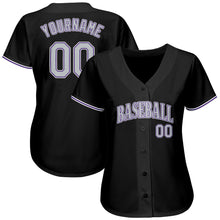 Load image into Gallery viewer, Custom Black Gray-Purple Authentic Baseball Jersey