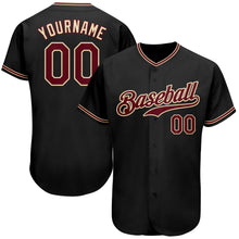 Load image into Gallery viewer, Custom Black Crimson-Khaki Authentic Baseball Jersey