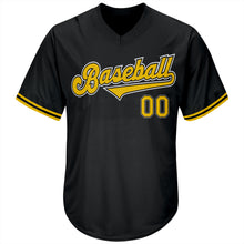 Load image into Gallery viewer, Custom Black Gold-White Authentic Throwback Rib-Knit Baseball Jersey Shirt