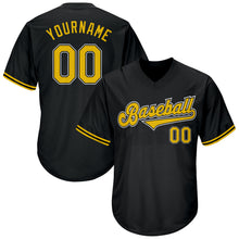 Load image into Gallery viewer, Custom Black Gold-White Authentic Throwback Rib-Knit Baseball Jersey Shirt