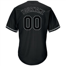 Load image into Gallery viewer, Custom Black Black-Gray Authentic Throwback Rib-Knit Baseball Jersey Shirt