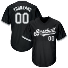Load image into Gallery viewer, Custom Black White-Gray Authentic Throwback Rib-Knit Baseball Jersey Shirt