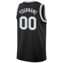 Load image into Gallery viewer, Custom Black White-Silver Gray Round Neck Rib-Knit Basketball Jersey