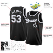 Load image into Gallery viewer, Custom Black White-Silver Gray Round Neck Rib-Knit Basketball Jersey