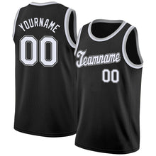 Load image into Gallery viewer, Custom Black White-Silver Gray Round Neck Rib-Knit Basketball Jersey