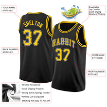 Load image into Gallery viewer, Custom Black Gold-White Round Neck Rib-Knit Basketball Jersey
