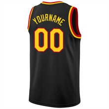 Load image into Gallery viewer, Custom Black Gold-Red Round Neck Rib-Knit Basketball Jersey