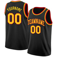 Load image into Gallery viewer, Custom Black Gold-Red Round Neck Rib-Knit Basketball Jersey