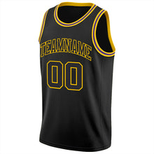 Load image into Gallery viewer, Custom Black Black-Gold Round Neck Rib-Knit Basketball Jersey