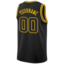 Load image into Gallery viewer, Custom Black Black-Gold Round Neck Rib-Knit Basketball Jersey