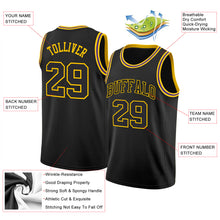 Load image into Gallery viewer, Custom Black Black-Gold Round Neck Rib-Knit Basketball Jersey
